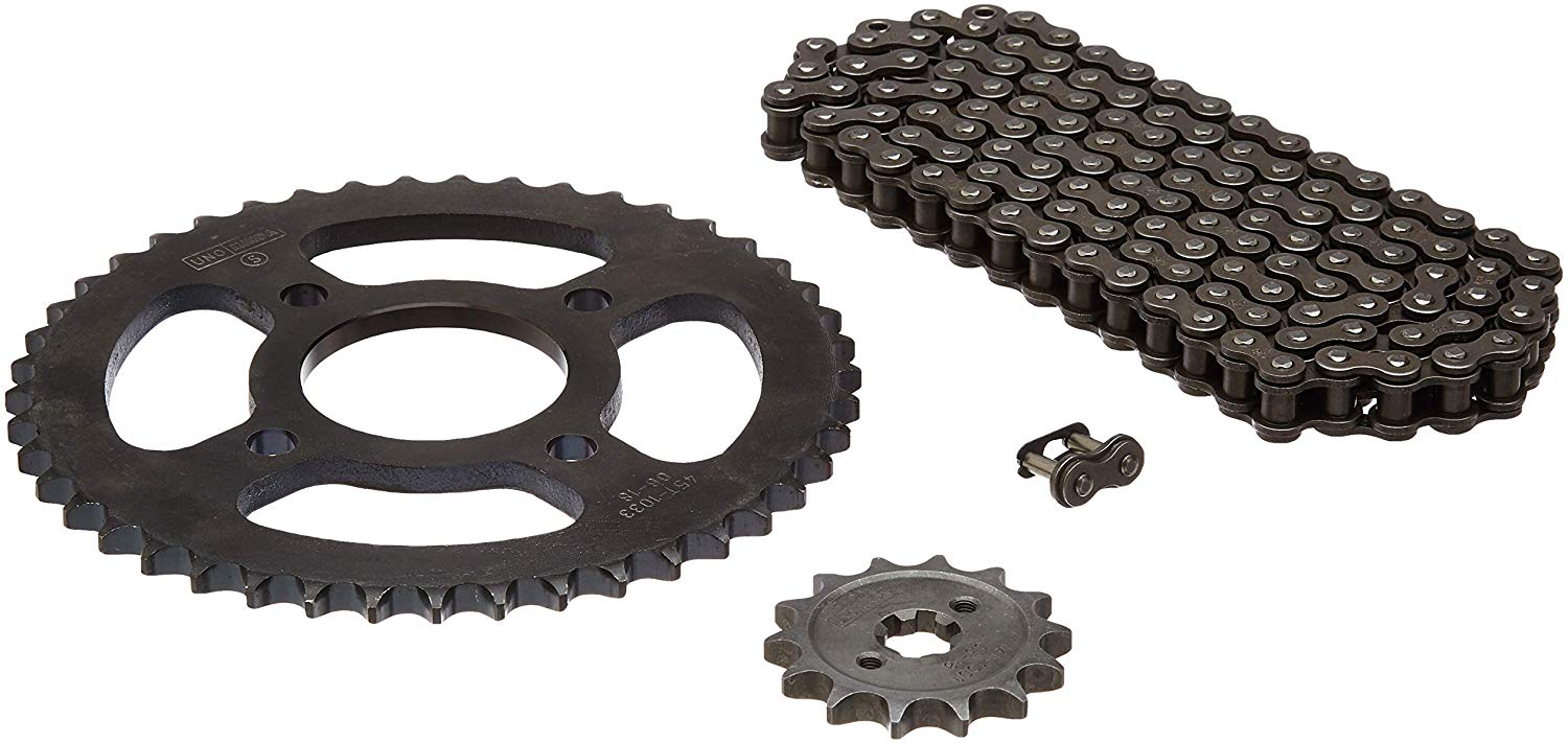 Uno Minda CH-1033 Quadra Rivet Chain & Alloy Steel Hardened Sprockets Chain & Sprocket Kit - R428 SIZE-126L / 14T / 45T(4H) For Bajaj Discover 125 CC ST 